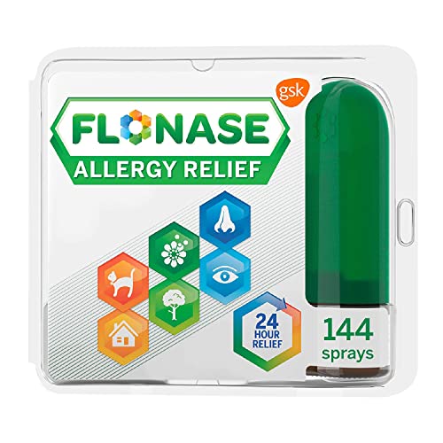 Flonase Allergy Relief Nasal Spray, 24 Hour Non Drowsy Allergy Medicine, Metered Nasal Spray - 144 Sprays- Fall and Seasonal Allergy Relief