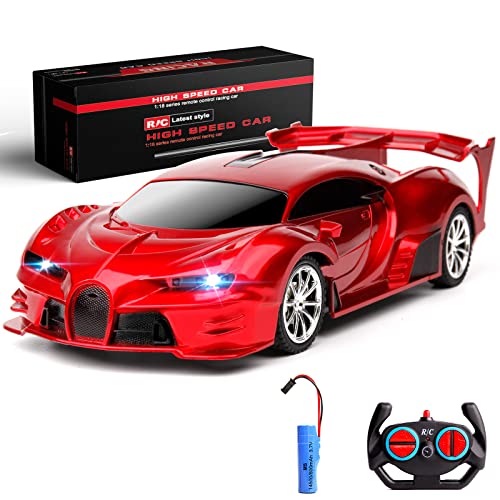 KULARIWORLD Remote Control Car 2.4Ghz Rechargeable High Speed 1/18 RC Cars Toys for Boys Girls Vehicle Racing Hobby with Headlight Christmas Birthday Gifts for Kids (Red)