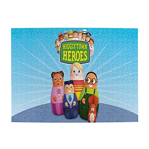 KOVOS Higglytown Anime Heroes Jigsaw Puzzle 500 Piece Anime Wooden Collage Puzzles for Teen Adults Brain Games Gifts 20.4x15 in