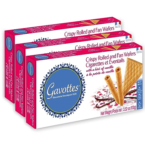 Gavottes Ice Cream Wafer Cookies 100g - Wafer Rolls & Fan Wafers 3 Pack | Crisp & Crunchy Wafer Thins, Made in France by Gavottes | 3 boxes of 20 French Gaufrettes (3 x 100g/3.52oz)