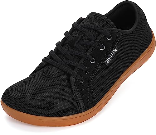 WHITIN Men's Extra Wide Width Fashion Barefoot Sneakers Zero Drop Sole W81 Size 11W Minimus Weightlifting Minimalist Tennis Shoes Walking Black Gum 44