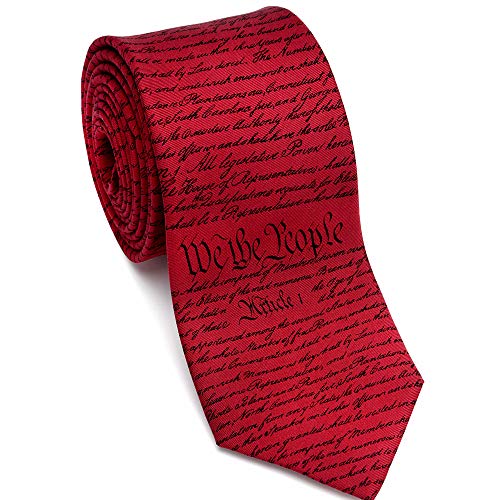 Josh Bach Men's Constitution of United States We the People Silk Necktie Red Black, Made in USA