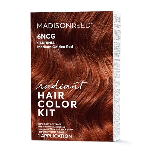 Madison Reed Radiant Hair Color Kit, Medium Amaretto Red for 100% Gray Coverage, Ammonia-Free, 6NCG Sardinia Red, Permanent Hair Dye, Pack of 1