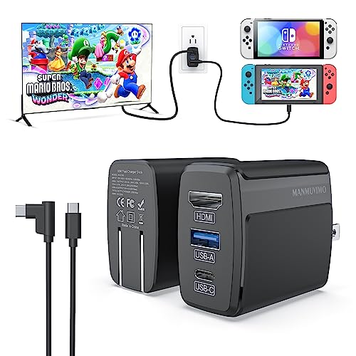 Switch Dock Charger HDMI Adapter for Nintendo Switch/OLED, Switch Docking Station Replacement for Original Dock Set, Portable 30W High-Speed with USB 3.0 Port, USB-C to USB-C Cable(Black)