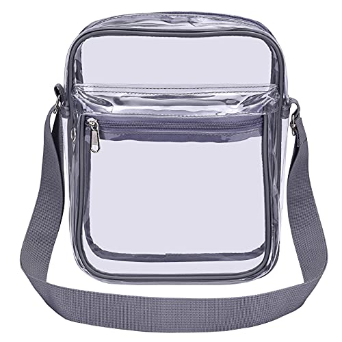 USPECLARE Clear Purse Stadium Clear Messenger Bag Stadium Approved for Men and Women Clear CrossBody Bag (Grey-Large)
