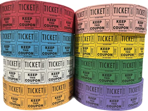 Ticket Guru-Raffle Tickets - (4 Rolls of 2000 Double Tickets) 8,000 Total 50/50 Raffle Tickets (4) Random Colors