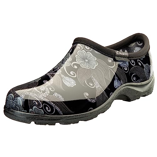 Sloggers Waterproof Garden Shoe for Women – Outdoor Slip-On Rain and Garden Clogs with Premium Comfort Support Insole, (Floral Mod Black), (Size 8)