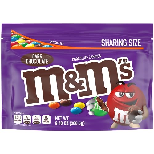 M&M'S Dark Chocolate Candy, Sharing Size, 9.4 oz Resealable Candy Bag (Packaging may vary)