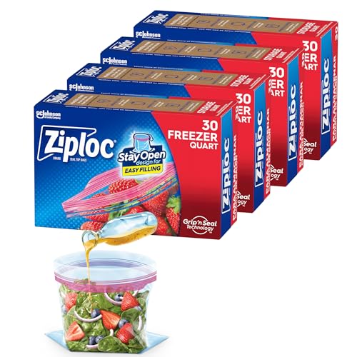 Ziploc Quart Food Storage Bags, Stay Open Design with Stand-Up Bottom, Easy to Fill, 30 Count (Pack of 4)