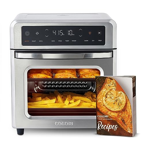 COSORI Air Fryer Toaster Oven, 13 Qt Airfryer Fits 8' Pizza, 11-in-1 Functions with Rotisserie, Dehydrate, Dual Heating Elements with Convection Fan for Fast Cooking, Cookbook & 6 Accessories, Silver
