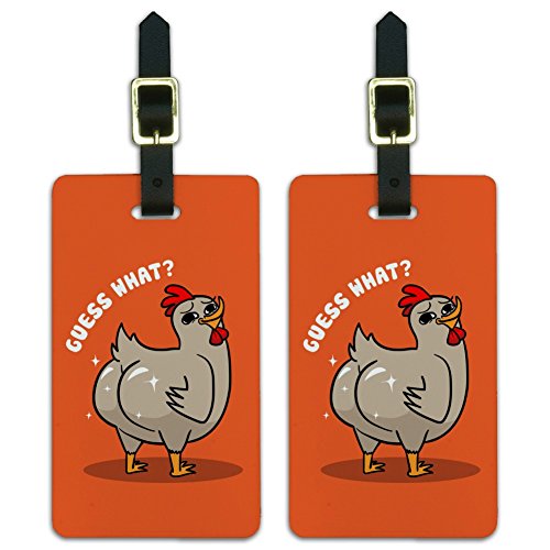 Guess What Chicken Butt Funny Luggage ID Tags Suitcase Carry-On Cards - Set of 2