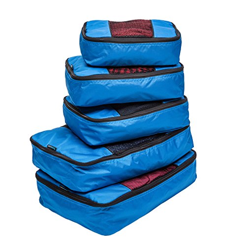TravelWise Luggage Packing Organization Cubes 5 Pack, Blue, 2 Small, 2 Medium, 1 Large