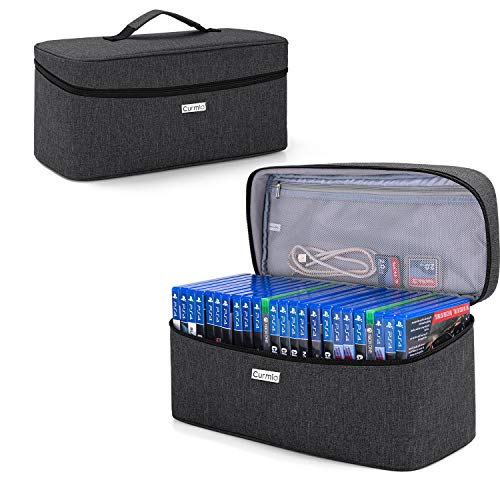 CURMIO Game Disc Storage Bag for up to 24 Discs, Universal Portable Gaming Disk Carrying Case Compatible for PS4/PS4 Pro/PS3/PS5/Xbox One/Xbox Series X/S, Black