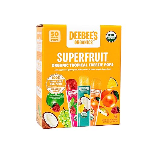 DeeBee's Organics Tropical SuperFruit Freezie Pops, No Added Sugars, No Artificial Flavors or Colors (Pack of 50)