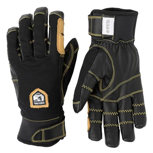 Hestra Ergo Grip Active Glove, Leather Windproof 5-Finger Durable Outdoors Glove for Skiing, Hiking, Kayaking, & Backpacking - Blk/Blk - 7