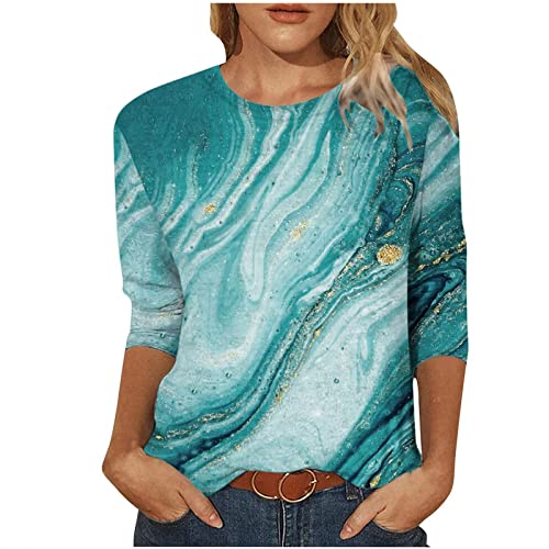 Lightning Deals of Today Toys Vintage Tunic Tops for Women Spring 2024 Trendy Graphic Print Tees Round Neck 3/4 Sleeve Shirts Casual Basic T-Shirt Plus Size Womens Shirts Blue XXL