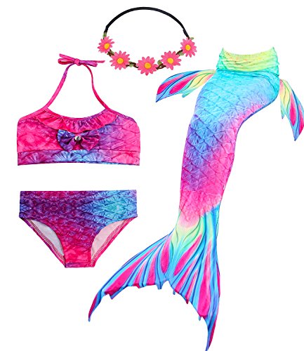 GALLDEALS Mermaid for Swimming Girls Swimsuit Princess Bikini Set Bathing Suit Swimmable Costume (No Monofin)