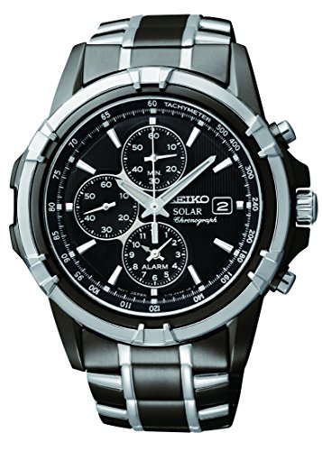 SEIKO SSC143 Watch for Men - Essentials - with Solar Chronograph, Stainless Steel with Black Ion Finish, Date Calendar, LumiBrite Hands, and Water-Resistant to 100m