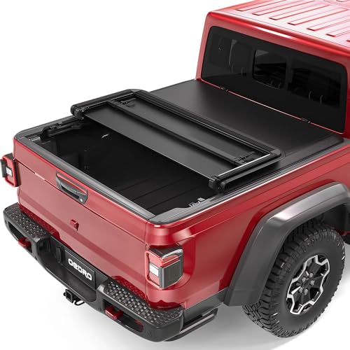 oEdRo Soft Tri-fold Truck Bed Tonneau Cover Compatible with 2020-2024 Jeep Gladiator, Fleetside 5 Feet Bed