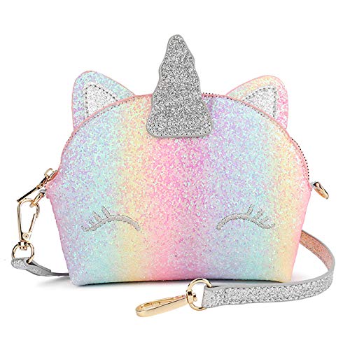 mibasies Unicorn Gifts Kids Purse for Little Girls Toddlers Mini Crossbody Bag Pink Blue Glitter