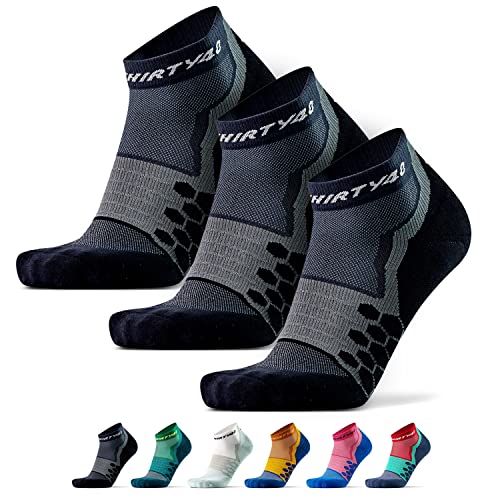 Thirty48 Performance Compression Low Cut Running Socks for Men and Women | More Compression Where Needed ([3 Pair] Black/Gray, Medium - Women 7-8.5 // Men 8-9.5)