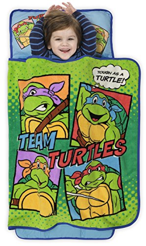 Teenage Mutant Ninja Turtles Toddler Nap-Mat - Includes Pillow and Plush Blanket – Great for Boys and Girls Napping at Daycare, Preschool, Or Kindergarten - Fits Sleeping Toddlers and Young Children