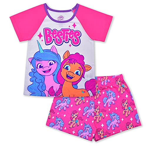 My Little Pony Hasbro Izzy and Sunny Girls’ Short Sleeve Tee and Shorts Set for Little and Big Kids – Pink/White