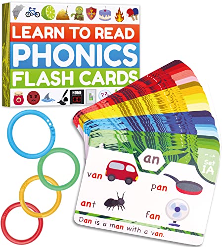 Phonics Flash Cards - Learn to Read in 20 Stages - Digraphs CVC Blends Long Vowel Sounds - Games for Kids Ages 4-8 Kindergarten First Second Grade Homeschool Educational Study Activity