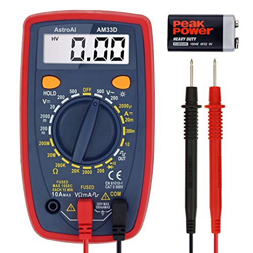 AstroAI Multimeter Tester 2000 Counts Digital Multimeter with DC AC Voltmeter and Ohm Volt Amp Meter ; Measures Voltage, Current, Resistance; Tests Live Wire, Continuity