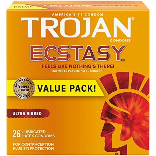 Trojan Ultra Ribbed Ecstasy Lubricated Condoms - 26 Count