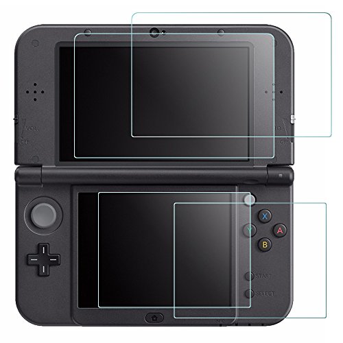Screen Protector Compatible New 3DS XL, AFUNTA 4 Pcs Tempered Glass for Top Screen and HD Clear Crystal PET Film Compatible Bottom Screen, 3DSXL Film Accessory