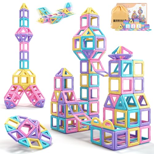Rurvale 44Pcs Magnetic Blocks Basic Set, Toddler Girl Toys, Birthday Gifts Ideas for Girls Age 3-5, Magnetic Building Tiles, Montessori Toddler Kids Magnet Toys Gifts for 3 4 5 6 7 Year Old Girls