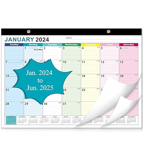 2024 Desk Calendar, AgePlace Wall Calendar Covers January 2024 to June 2025, Large Size 17' x 12', Includes Holiday and Vacation Reminders(OSFG)