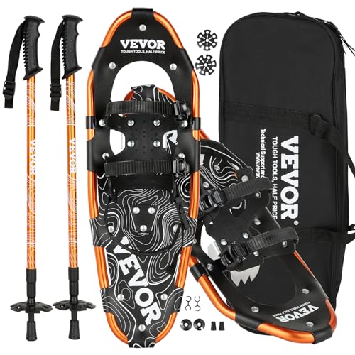 VEVOR Snowshoes for Women Men Youth Kids, Snowshoes Set with Trekking Poles and Carrying Tote Bag, Fully Adjustable Bindings,25 inch,Orange