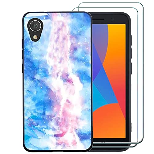 Ranyi for Alcatel 1 5.0' Case with Screen Protector, Alcatel 1 2021 Phone Case, Marble Design Slim TPU Case with Screen Protector Shock Absorbing Marble Case for Alcatel 1 5.0' 2019 2021 -Blue