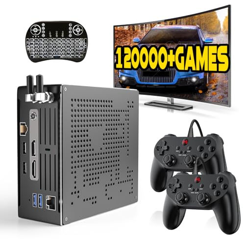 Kinhank Mini PC Box,Mini Gaming PC with 120000+Retro Games,Win 10 & Batocera 33 Dual System,8GB DDR4,M.2SATA 128GB SSD,2TB External HDD,4K HD+DP Dual Screen Output,2.4+5G WI-FI,Gigabit Ethernet,BT 4.2