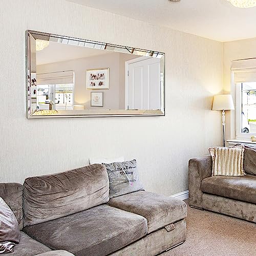 Chende 22' X 47' Large Wall Mirror for Living Room Decor, Angled Decorative Mirror with 2' Big Beveled Edge and Stainless Steel Frame, Rectangular Mirror for Dining Room, Entryway