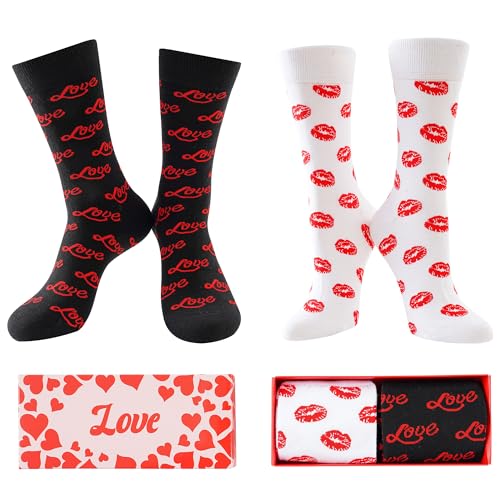 BISOUSOX Valentine's Day Gift Socks Heart Socks Novelty Love Lips Kiss Socks Funny Gifts for Boyfriend Girlfriend Men Women