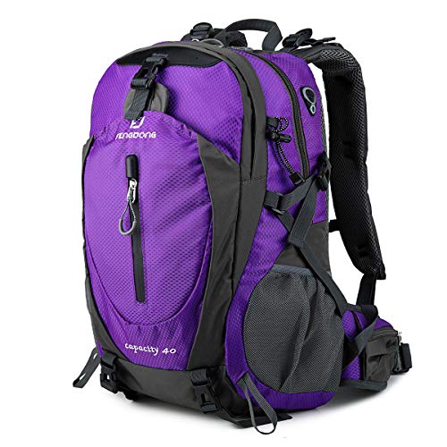 FENGDONG 40L Waterproof Lightweight Outdoor Daypack Hiking,Camping,Travel Backpack for Women Men Purple