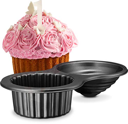 Gourmia GPA9395 Giant Cupcake Pan – Double Sided Two Half Design with Swirl Top Mold - Premium Steel Cake Maker with Non-Stick Coating – Dishwasher Safe