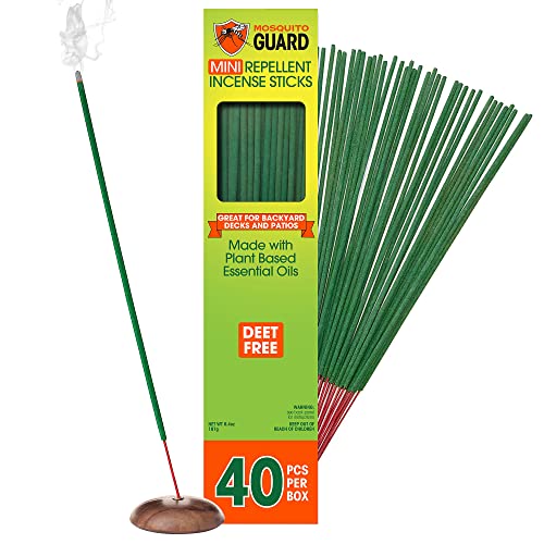 Mosquito Guard 40pc Plant-Based Mosquito Repellent Outdoor Patio Sticks, 30Hrs Total Protection - Deet Free Mosquito Repellent Incense Sticks, Citronella Incense Sticks - Camping Bug Repellent Outdoor