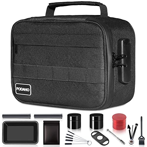 PODAHO Large Storage Lock Case with 11 Small Items, Premium Medicine Storage bags with Combination Lock For Home and Travel, Black