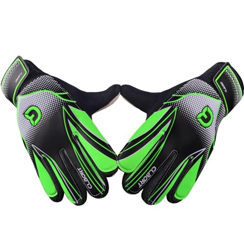 Clbort Soccer Goalie Gloves Youth Kids, Goalkeeper Gloves with Super Grip Palms, Anti-Slip Soccer Gloves, Double Wrist Protection (Green, 6)