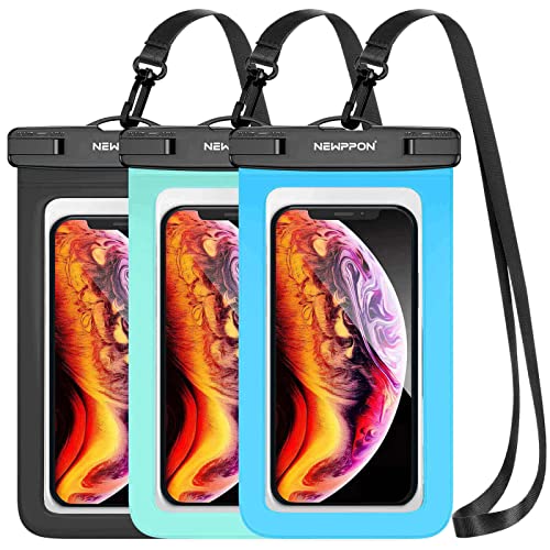 newppon Waterproof Cell Phone Pouch : 3 Pack Underwater Dry Bag Case Lanyard - Water Proof Clear Holder Protector for iPhone 15 14 13 Pro Max Plus Samsung Galaxy S23 S22 Ultra Note for Beach Swimming