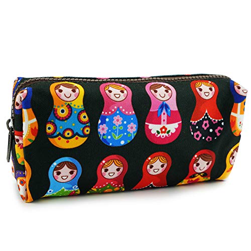 LParkin Cute Matryoshka Doll Bag Canvas Pencil Case Zipper Pouch Small Cosmetic Bag Russian Doll Purse Teacher Gift Stationary Box Gadget Bag Make Up Case Kawaii