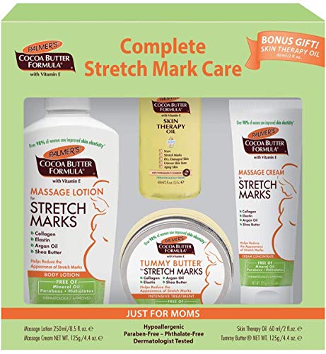 Palmer's Cocoa Butter Formula Pregnancy Skin Care Kit for Stretch Marks and Scars, Dermatologist Approved, Gift for Mom to Be, 4 Piece Full Size Set