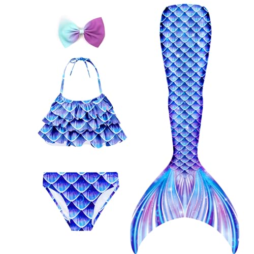 Danvren Mermaid Tails for Swimming Girls Bathing Suits Swimsuit Swimwear Bikini 3 Pcs for 3-12 Year Old