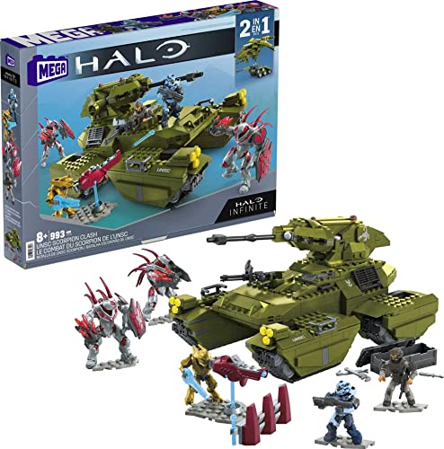 MEGA Halo Toy Building Sets, UNSC Scorpion Clash Tank with 993 Pieces, 5 Micro Action Figures and Display Stands, for Collectors