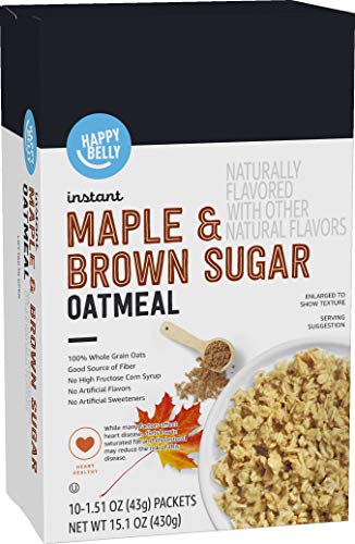 Amazon Brand - Happy Belly Instant Oatmeal, Maple & Brown Sugar, 1.51 ounce (Pack of 10)