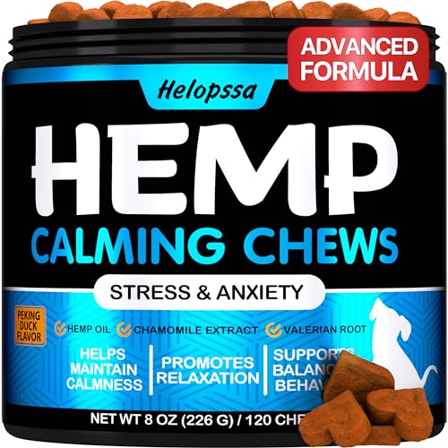 Hemp Calming Chews for Dogs with Anxiety and Stress - Dog Calming Treats - Dog Anxiety Relief - Storms, Barking, Separation - Valerian - Hemp Oil - Calming Treats for Dogs - Made in USA - 120 Chews